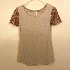 Creme and brass sequin blouse